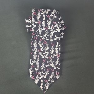 Bugs Bunny Silk Tie. Black, White, and Pink. Unisex